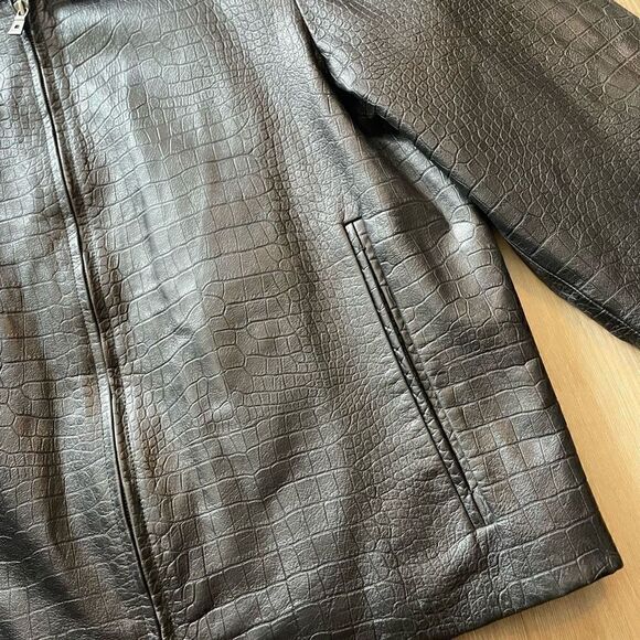 Hugo Boss Alligator Pattern Kalbsledenr Calfskin Leather Men’s 40R Jacket - Picture 4 of 10